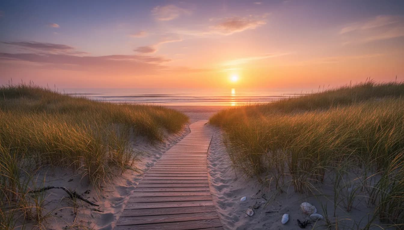 Beach pathway at sunrise